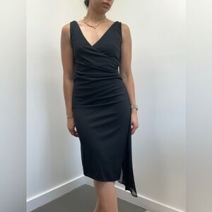 Express Vintage 90's/Y2K Black Asymmetric Ruched Sleeveless V-neck Dress Size S